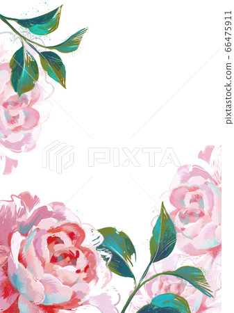 Floral card design. Drawn opulent roses with copy space in the center. Floral card design. Drawn opulent roses with copy space in the center. 66475911