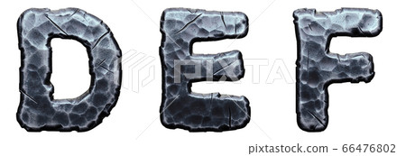 Set of capital letters D, E, F made of forged metal isolated on white background. 3d 66476802
