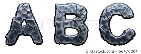 Set of capital letters A, B, C made of forged metal isolated on white background. 3d 66476804