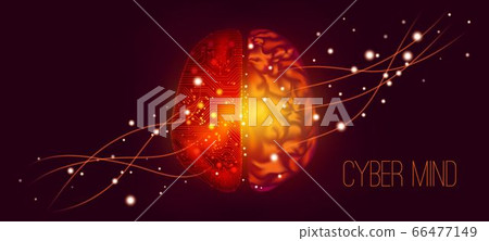 Human Brain Analysis, Big Data Visualization. Cyber Mind with Neural Connection. Machine Learning, Study of Artificial Intelligence (AI) and Virtual Reality. Digital Innovation, Big Data Presentation. 66477149