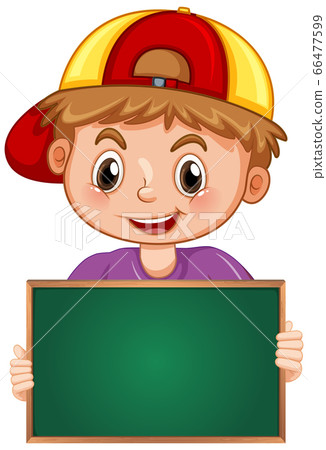 Blank sign template with cute boy on white 66477599