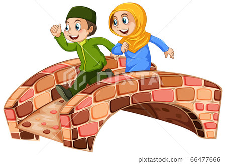 Muslim children run across the bridge Muslim children run across the bridge 66477666