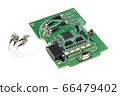Electronic printed circuit board with microchip, many electrical components and optical connectors 66479402