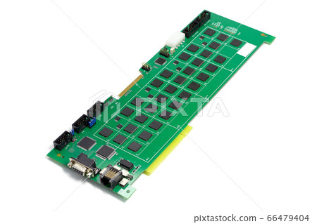 Electronic printed circuit board with microchip and many electrical components Electronic printed circuit board with microchip and many electrical components 66479404