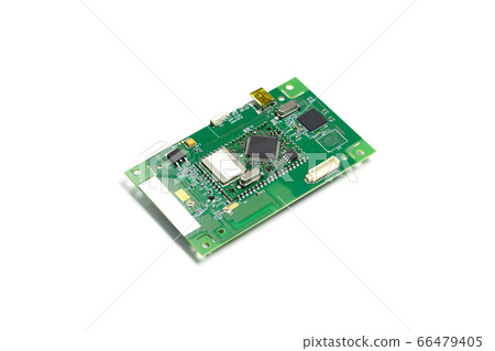 Electronic printed circuit board with microchip and many electrical components Electronic printed circuit board with microchip and many electrical components 66479405