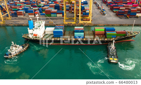 Container cargo ship at industrial port in import Container cargo ship at industrial port in import 66480013