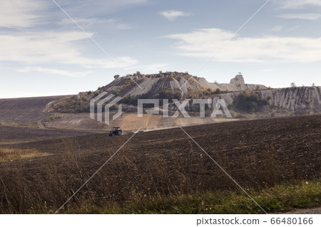 View of an abandoned quarry from the motorway. 66480166