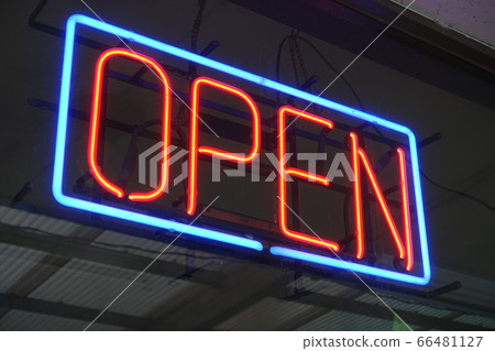 Retro neon tube signboard opened Retro neon tube signboard opened 66481127