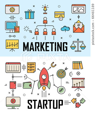 Vector thin line flat design Marketing and... - Stock Illustration ...