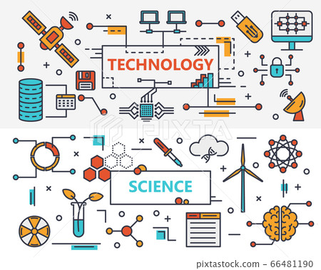 Vector thin line flat design Technology and Science concept banners Vector thin line flat design Technology and Science concept banners 66481190