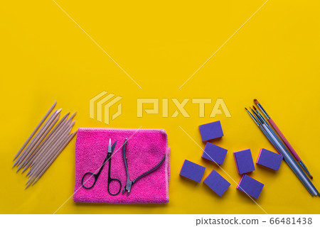 Top view of manicure and pedicure equipment on Top view of manicure and pedicure equipment on 66481438