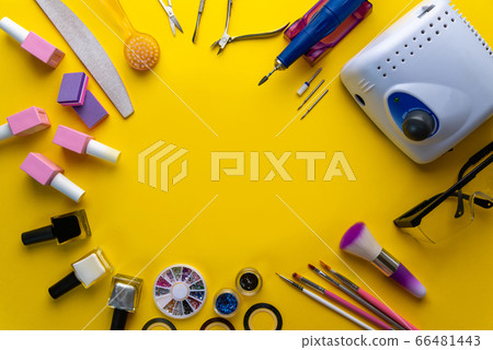Top view of manicure and pedicure equipment on Top view of manicure and pedicure equipment on 66481443