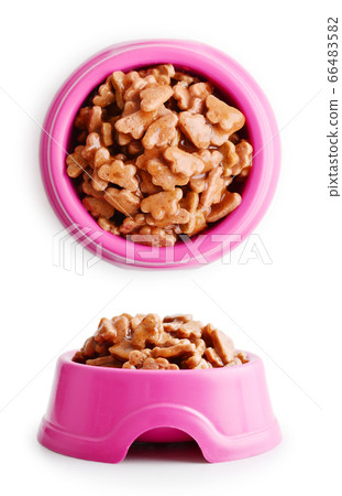 Wet cat food in pink bowl Wet cat food in pink bowl 66483582