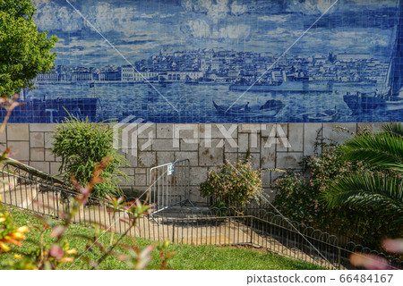 Traditional tile azulejos on the facade of the Traditional tile azulejos on the facade of the 66484167