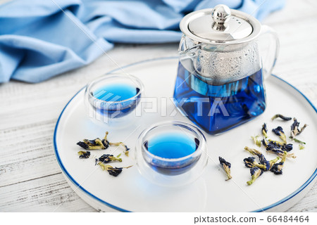 Two glass cup of blue Anchan tea with teapot 66484464