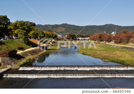 View of Kamo River from Kamigamo Bridge in Kyoto 66485346