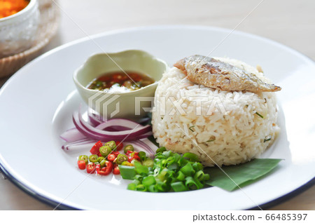 fried rice or stir-fried rice with fish, rice 66485397