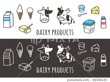 Hand drawn illustrations of cows and dairy products Hand drawn illustrations of cows and dairy products 66486285