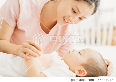 Mother and son, sleeping, bedroom 66487942