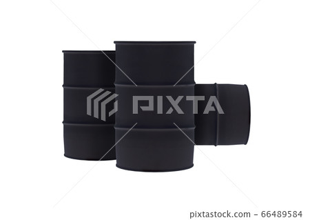 Three black barrels isolated on white.  66489584