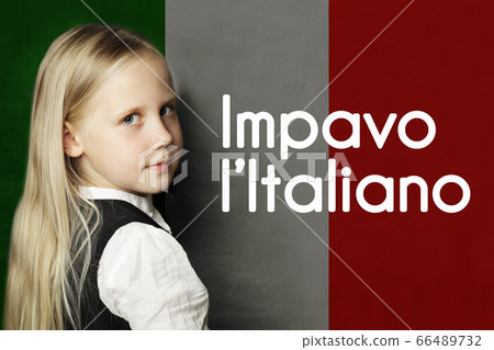 Thinking child girl student against the Italy flag 66489732