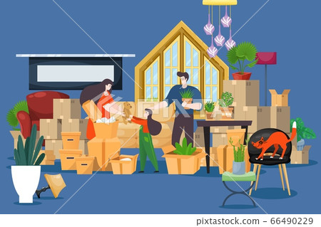 People moving to new house with things and home Vector Image