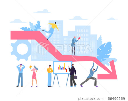 Decline chart, falling business concept vector illustration. Global economic situation, profit collapse. Man and woman workers Decline chart, falling business concept vector illustration. Global economic situation, profit collapse. Man and woman workers 66490269
