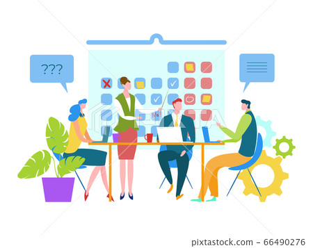 People marked at calendar important dates, vector illustration. Business teamwork meeting, planning event and agenda at schedue 66490276