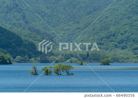 Lake Hinohara and mountains in early summer, Kitashiobara Village, Fukushima Prefecture 66490356