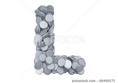 Letter L from button cells, 3D rendering 66490575