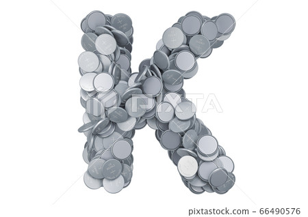 Letter K from button cells, 3D rendering 66490576