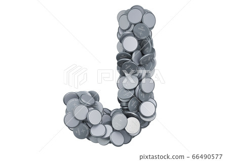 Letter J from button cells, 3D rendering Letter J from button cells, 3D rendering 66490577
