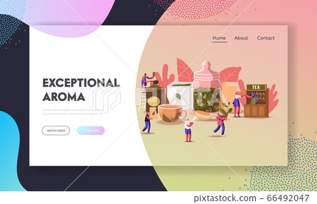 Tea Shop Page Template. Tiny Male Female... - Stock Illustration [66492047]  - PIXTA