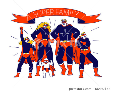 Super Family Concept. Characters Mother, Father, Son, Daughters and Little Baby Playing in Super Heroes. Mommy, Daddy and Children in Superhero Costumes Posing. Linear People Vector Illustration Super Family Concept. Characters Mother, Father, Son, Daughters and Little Baby Playing in Super Heroes. Mommy, Daddy and Children in Superhero Costumes Posing. Linear People Vector Illustration 66492152