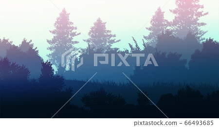 Natural forest mountains horizon hills silhouettes of trees. Evening Sunrise and sunset. Landscape wallpaper. Illustration vector style. Colorful view background. Natural forest mountains horizon hills silhouettes of trees. Evening Sunrise and sunset. Landscape wallpaper. Illustration vector style. Colorful view background. 66493685
