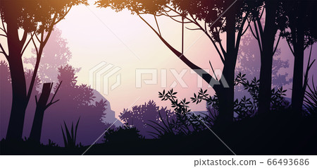 Natural forest mountains horizon hills silhouettes of trees. Evening Sunrise and sunset. Landscape wallpaper. Illustration vector style. Colorful view background. Natural forest mountains horizon hills silhouettes of trees. Evening Sunrise and sunset. Landscape wallpaper. Illustration vector style. Colorful view background. 66493686