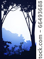 Natural forest mountains horizon hills silhouettes of trees. Evening Sunrise and sunset. Landscape wallpaper. Illustration vector style. Colorful view background. 66493688