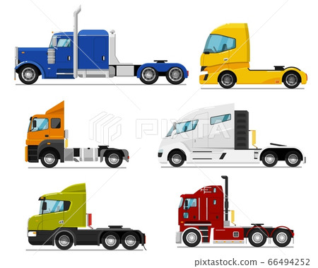Semi truck set. Isolated traction unit rig Semi truck set. Isolated traction unit rig 66494252