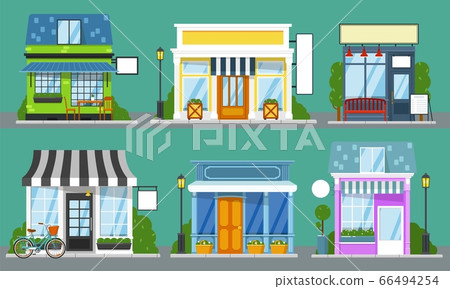 Shop front set. Isolated outdoor store facades Shop front set. Isolated outdoor store facades 66494254