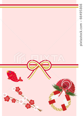New Year's card: Mizuhiki and rope, plum, New Year's decoration design 66495808