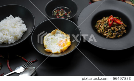 Stir fried minced pork with basil (Pad ka prao), Stir fried minced pork with basil (Pad ka prao), 66497888