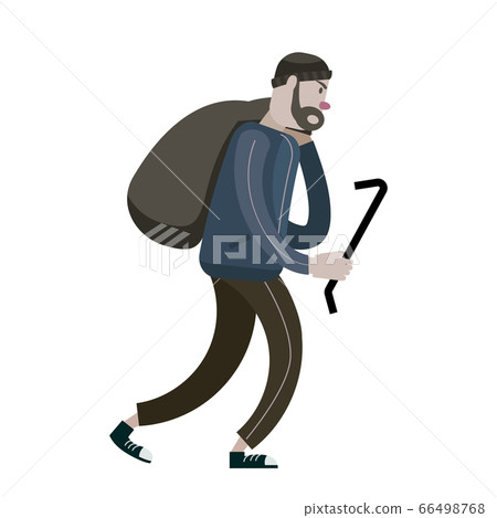 Looter with crowbar and bag. Robber, scrap, criminal character. Vector illustration isolated cartoon flat style 66498768