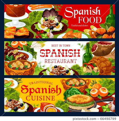 Spanish cuisine food banners of meat and fish Spanish cuisine food banners of meat and fish 66498799