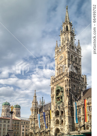 High towel of central building of The New Town Hall in Munich, Bavaria, Germany. High towel of central building of The New Town Hall in Munich, Bavaria, Germany. 66499702
