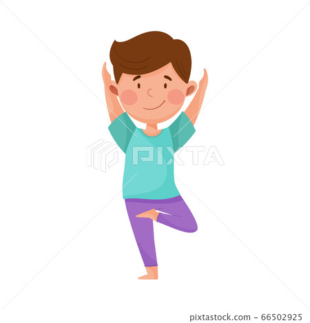 Little Boy Standing in Yoga Pose Breathing Deeply Vector Illustration 66502925