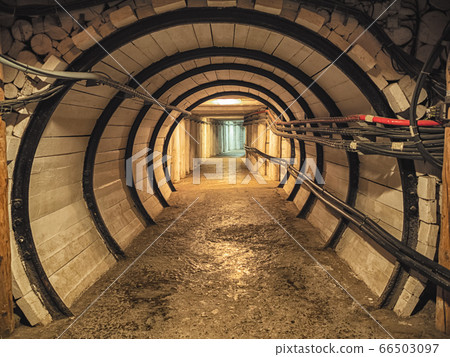Image of Wooden corridor with door in the salt mining caves Image of Wooden corridor with door in the salt mining caves 66503097