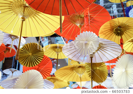 breathtaking traditional colourful umbrellas decorations hang on striped ceiling breathtaking traditional colourful umbrellas decorations hang on striped ceiling 66503783