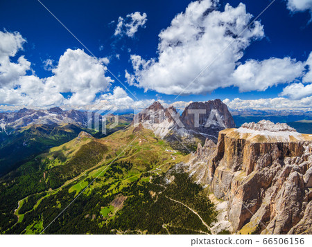 Aerial view of Sass Pordoi Mountain, Dolomites, Aerial view of Sass Pordoi Mountain, Dolomites, 66506156