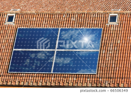 House Roof with Solar Panels - Renewable Energy 66506349