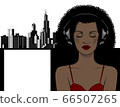 Young African woman on headphones. 66507265